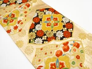 アンティーク　花に古典柄織り出し袋帯（着用可）